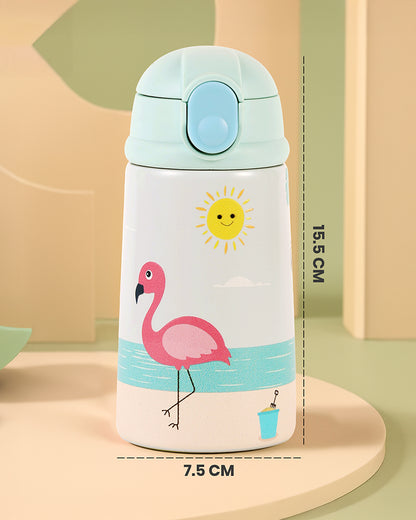Nuluv Flamingo Steel Straw Sipper-With Push Button Lid-BPA & PVC Free-300 ml