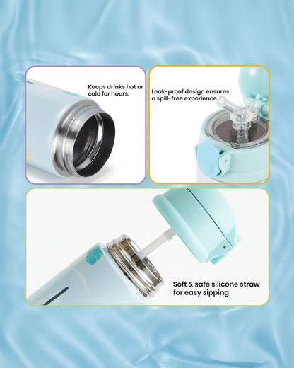 Nuluv Flamingo Steel Straw Sipper-With Push Button Lid-BPA & PVC Free-300 ml