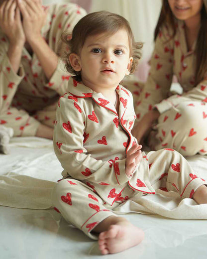 Cocoon Care Beige Nightsuit-Bamboo-Heart-For Infants