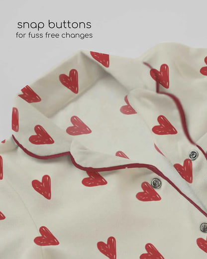 Cocoon Care Beige Nightsuit-Bamboo-Heart-For Infants