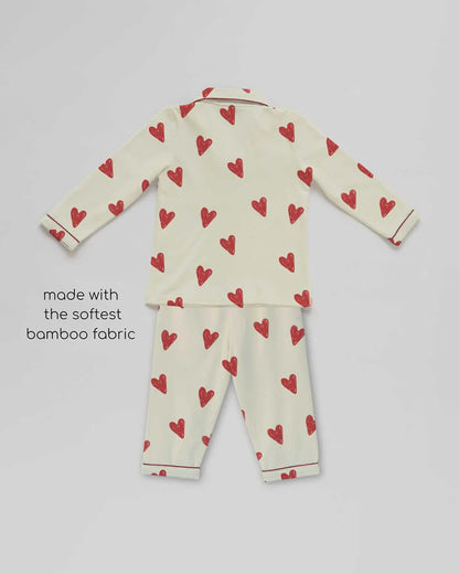 Cocoon Care Beige Nightsuit-Bamboo-Heart-For Infants