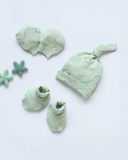 Cocoon Care Green Caps, Booties & Mittens Set-Bamboo-Freedom Fighter-For Infants