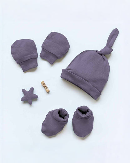 Cocoon Care Plum Caps, Booties & Mittens Set-Bamboo-Solid-For Infants