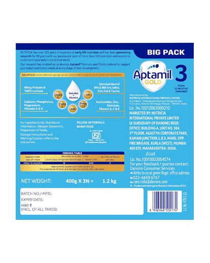 Aptamil Gold Follow Up Infant Formula Milk Powder-Stage 3-12M+