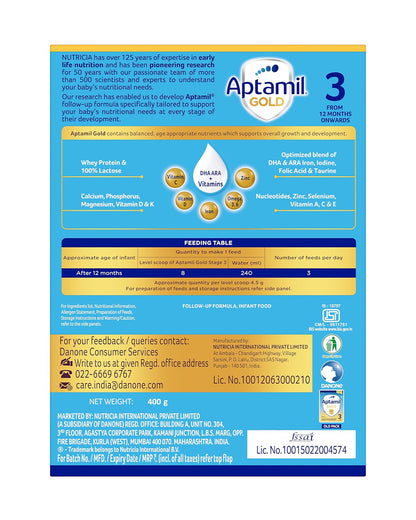 Aptamil Gold Follow Up Infant Formula Milk Powder-Stage 3-12M+