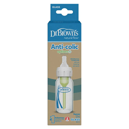 Dr. Brown’s Anti-Colic Options+ Narrow Glass Baby Bottle - 120ml - Slow Flow - 0 to 3M