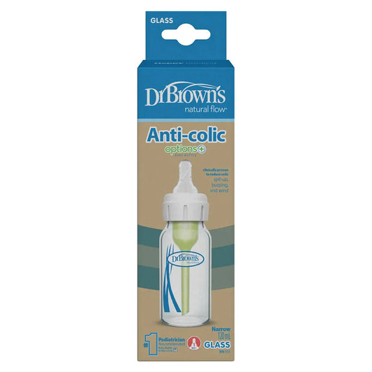 Dr. Brown’s Anti-Colic Options+ Narrow Glass Baby Bottle - 120ml - Slow Flow - 0 to 3M