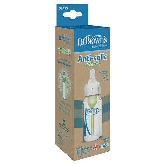 Dr. Brown’s Anti-Colic Options+ Narrow Glass Baby Bottle - 120ml - Slow Flow - 0 to 3M