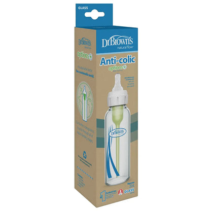 Dr. Brown’s Anti-Colic Options+ Narrow Glass Baby Bottle - 250ml - Slow Flow - 0 to 3M