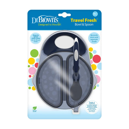 Dr. Brown’s Travel Fresh Bowl & Spoon Set - Dark Blue - Dishwasher Safe - Easy Grip - For Feeding Infants