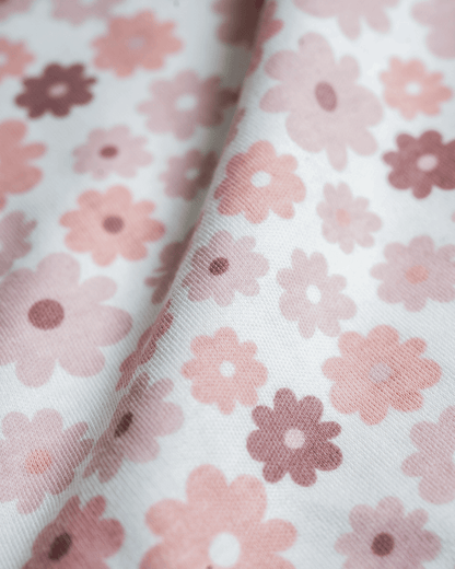 Twingle 100% Organic Cotton Bodysuit-Envelope Neck for Easy Dressing-Nickel Free Snaps-Long Sleeves-Floral Print-Pastel Pink-For Infants