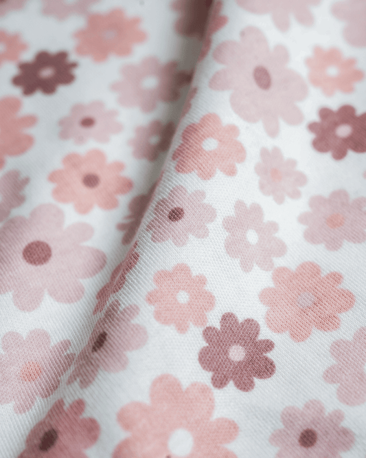 Twingle 100% Organic Cotton Bodysuit-Envelope Neck for Easy Dressing-Nickel Free Snaps-Long Sleeves-Floral Print-Pastel Pink-For Infants
