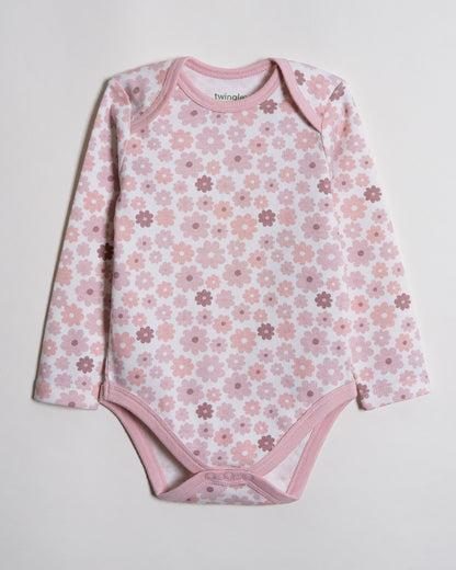 Twingle 100% Organic Cotton Baby Bodysuit-Long Sleeves-Nickel Free Snaps-Pastel Pink-Floral Print-For Infants