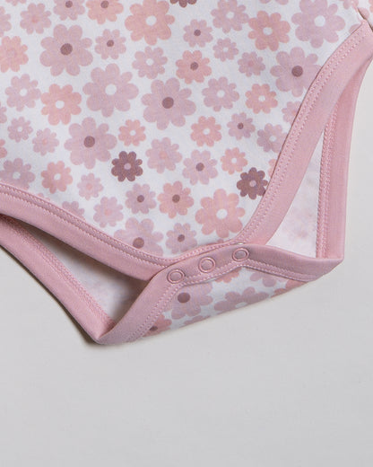 Twingle 100% Organic Cotton Baby Bodysuit-Long Sleeves-Nickel Free Snaps-Pastel Pink-Floral Print-For Infants