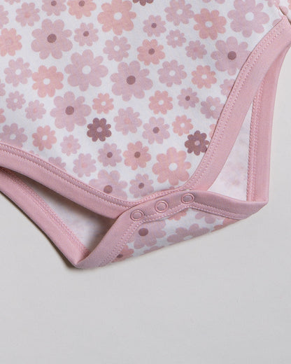 Twingle 100% Organic Cotton Bodysuit-Envelope Neck for Easy Dressing-Nickel Free Snaps-Floral Print-Pastel Pink-Pack of 2-For Infants