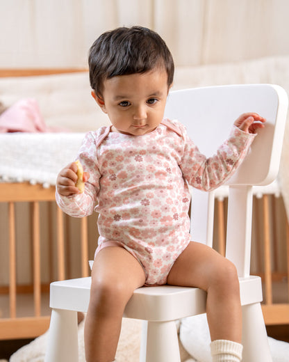 Twingle 100% Organic Cotton Baby Bodysuit & Leggings Set-Long Sleeves-Nickel Free Snaps-White-Floral Print-For Infants