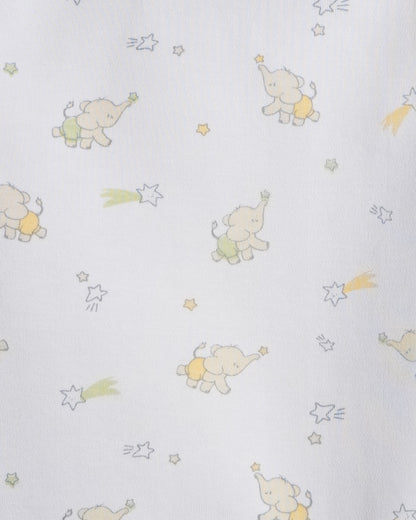 Twingle 100% Organic Cotton Baby Bodysuit-Long Sleeves-Nickel Free Snaps-White-Elephant Print-For Infants