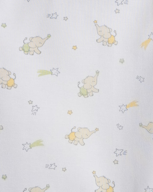 Twingle 100% Organic Cotton Baby Bodysuit-Long Sleeves-Nickel Free Snaps-White-Elephant Print-For Infants