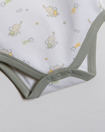 Twingle 100% Organic Cotton Bodysuit-Envelope Neck for Easy Dressing-Nickel Free Snaps-Elephant Print-Sage Green-Pack of 2-For Infants