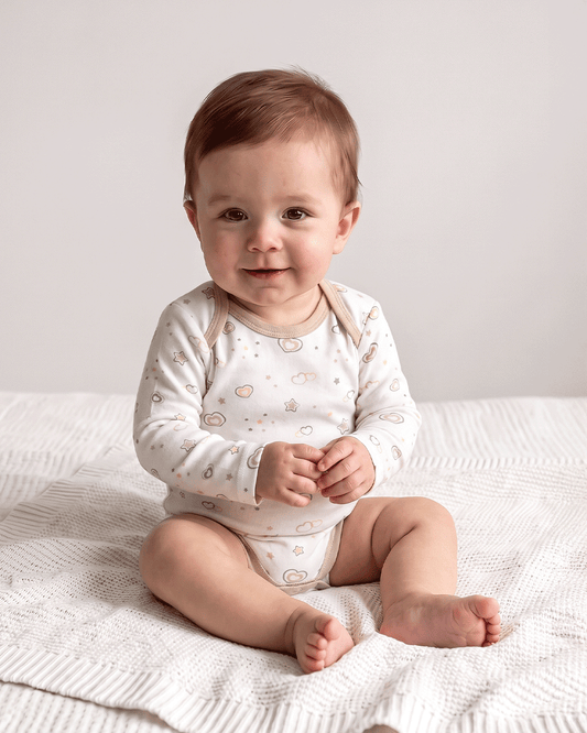 Twingle 100% Organic Cotton Bodysuit-Envelope Neck for Easy Dressing-Nickel Free Snaps-Hearts & Stars Print-Beige-Pack of 2-For Infants