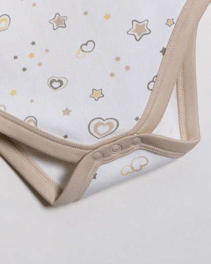 Twingle 100% Organic Cotton Bodysuit-Envelope Neck for Easy Dressing-Nickel Free Snaps-Hearts & Stars Print-Beige-Pack of 2-For Infants