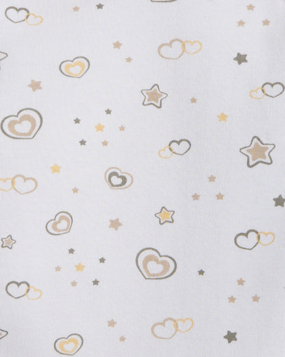 Twingle 100% Organic Cotton Baby Bodysuit-Long Sleeves-Nickel Free Snaps-White-Hearts & Stars Print-For Infants