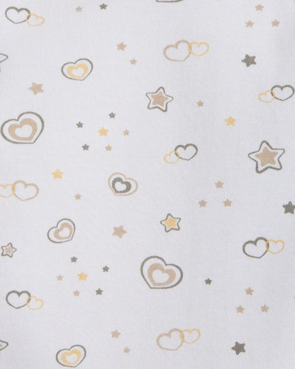 Twingle 100% Organic Cotton Bodysuit-Envelope Neck for Easy Dressing-Nickel Free Snaps-Hearts & Stars Print-Beige-Pack of 2-For Infants