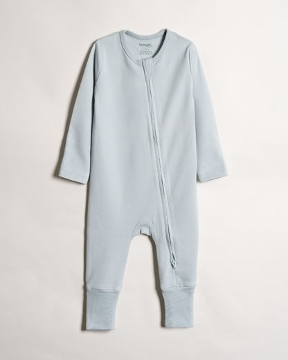 Twingle 100% Organic Cotton Baby Zipsuit-Sleepsuit-Two Way Zipper-Inbuilt Booties & Mittens-Light Blue-Solid-For Infants