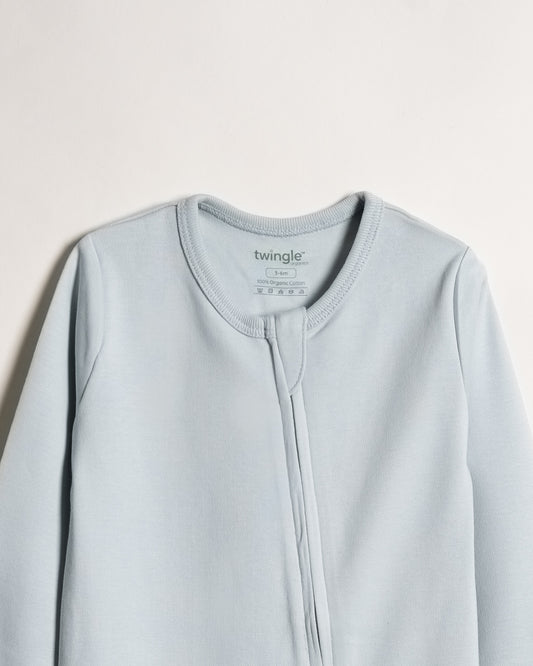 Twingle 100% Organic Cotton Baby Zipsuit-Sleepsuit-Two Way Zipper-Inbuilt Booties & Mittens-Light Blue-Solid-For Infants