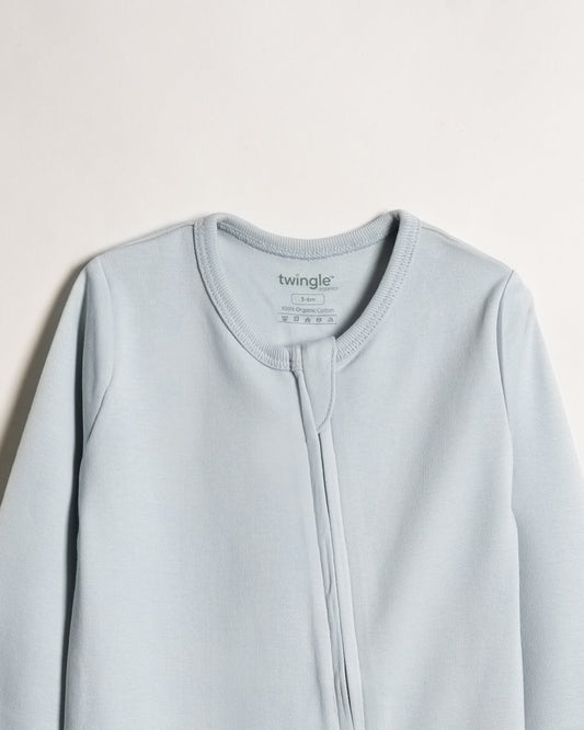 Twingle 100% Organic Cotton Baby Zipsuits-Sleepsuits-Two Way Zipper-Inbuilt Booties & Mittens-Sage Green & Light Blue-Solid-Pack of 2-For Infants