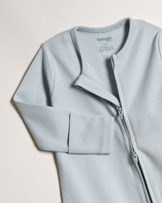 Twingle 100% Organic Cotton Baby Zipsuit-Sleepsuit-Two Way Zipper-Inbuilt Booties & Mittens-Light Blue-Solid-For Infants