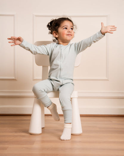 Twingle 100% Organic Cotton Baby Zipsuits-Sleepsuits-Two Way Zipper-Inbuilt Booties & Mittens-Sage Green & Light Blue-Solid-Pack of 2-For Infants