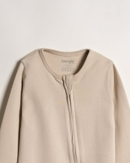 Twingle 100% Organic Cotton Baby Zipsuit-Sleepsuit-Two Way Zipper-Inbuilt Booties & Mittens-Beige-Solid-For Infants