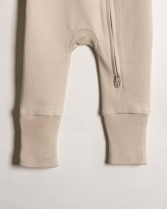 Twingle 100% Organic Cotton Baby Zipsuit-Sleepsuit-Two Way Zipper-Inbuilt Booties & Mittens-Beige-Solid-For Infants