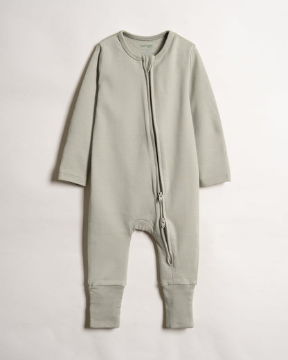 Twingle 100% Organic Cotton Baby Zipsuits-Sleepsuits-Two Way Zipper-Inbuilt Booties & Mittens-Sage Green & Light Blue-Solid-Pack of 2-For Infants