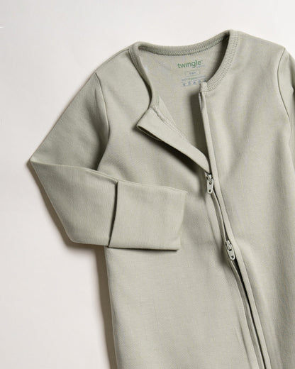 Twingle 100% Organic Cotton Sleepsuits-Zip Guard to Protect Baby's Chin & Neck-Two Way Zipper for Easy Diaper Change-Inbuilt Booties & Mittens-Long Sleeves-Solid-Sage Green & Yellow-Pack of 2-For Infants