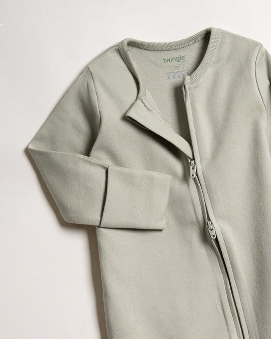 Twingle 100% Organic Cotton Baby Zipsuits-Sleepsuits-Two Way Zipper-Inbuilt Booties & Mittens-Sage Green & Yellow-Solid-Pack of 2-For Infants