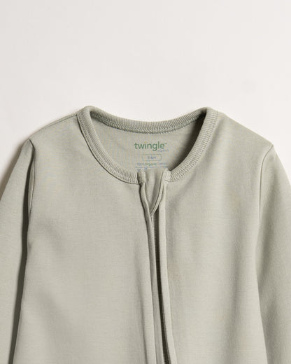 Twingle 100% Organic Cotton Baby Zipsuit-Sleepsuit-Two Way Zipper-Inbuilt Booties & Mittens-Sage Green-Solid-For Infants