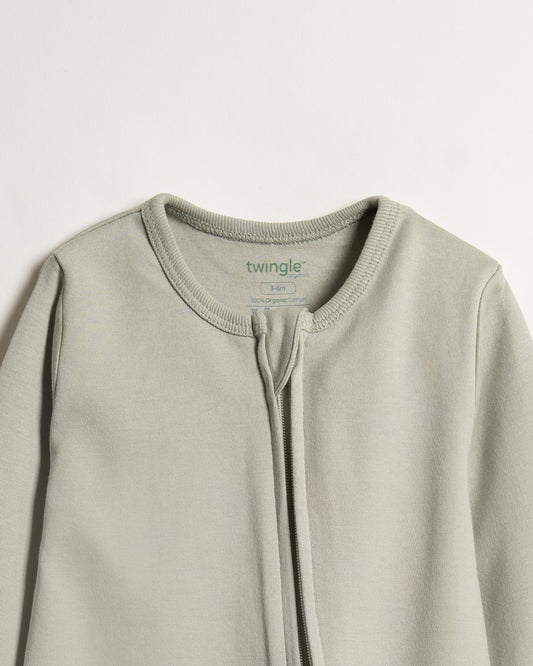 Twingle 100% Organic Cotton Baby Zipsuit-Sleepsuit-Two Way Zipper-Inbuilt Booties & Mittens-Sage Green-Solid-For Infants