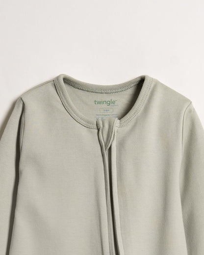 Twingle 100% Organic Cotton Baby Zipsuits-Sleepsuits-Two Way Zipper-Inbuilt Booties & Mittens-Sage Green & Light Blue-Solid-Pack of 2-For Infants
