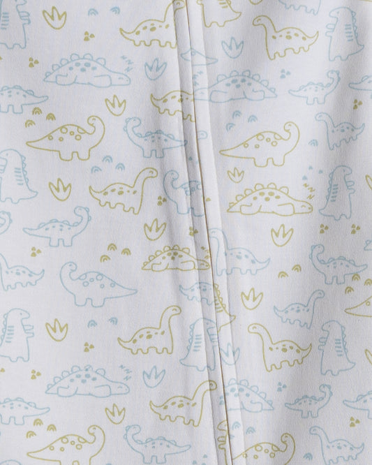 Twingle 100% Organic Cotton Baby Zipsuit-Sleepsuit-Two Way Zipper-Inbuilt Booties & Mittens-White-Dino Print-For Infants