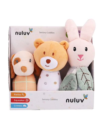nuluv Sensory Cuddlies Squeaker Soft Toy & Rattle with Crinkle Sound-Set of 3-Plush Toy For 3M+