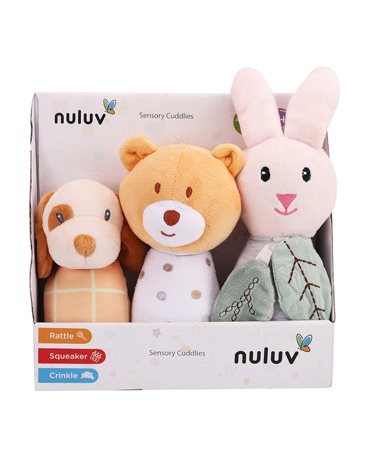 nuluv Sensory Cuddlies Squeaker Soft Toy & Rattle with Crinkle Sound-Set of 3-Plush Toy For 3M+