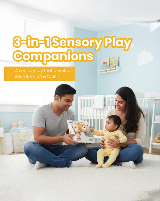 nuluv Sensory Cuddlies Squeaker Soft Toy & Rattle with Crinkle Sound-Set of 3-Plush Toy For 3M+