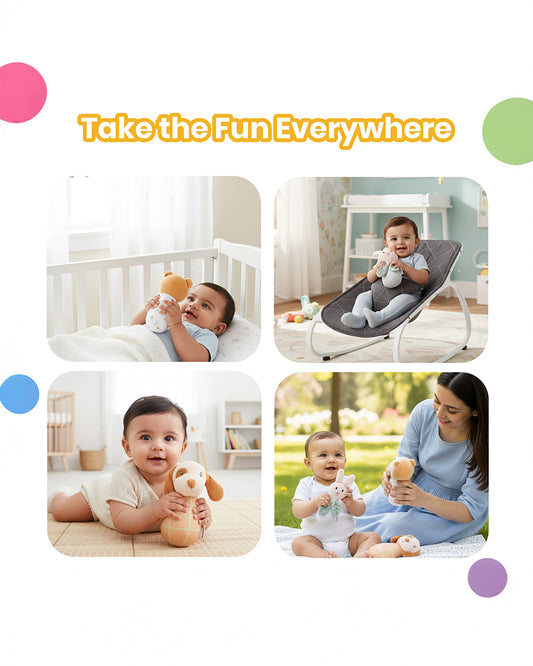 nuluv Sensory Cuddlies Squeaker Soft Toy & Rattle with Crinkle Sound-Set of 3-Plush Toy For 3M+