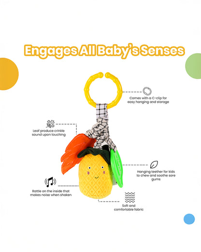nuluv Pineapple Rattle Toy with Crinkle Sound-Easy Attachment with Stroller & Crib-For 3M+