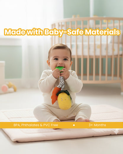 nuluv Pineapple Rattle Toy with Crinkle Sound-Easy Attachment with Stroller & Crib-For 3M+