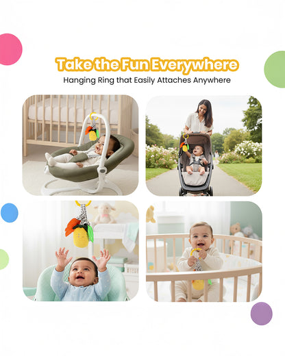 nuluv Pineapple Rattle Toy with Crinkle Sound-Easy Attachment with Stroller & Crib-For 3M+
