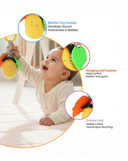 nuluv Pineapple Rattle Toy with Crinkle Sound-Easy Attachment with Stroller & Crib-For 3M+