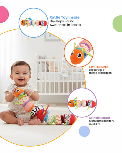 nuluv Activity Caterpillar Rattle & Soft Toy with Crinkle Sound-Non Toxic-Plush Toy-For 3M+